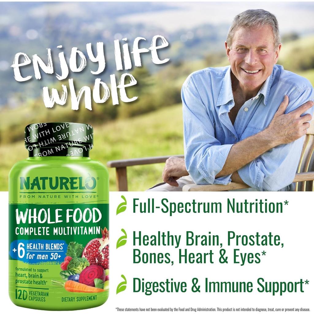 Naturelo whole food multivitamin for men over 50 with natural vitamins and prostate support, image 6.