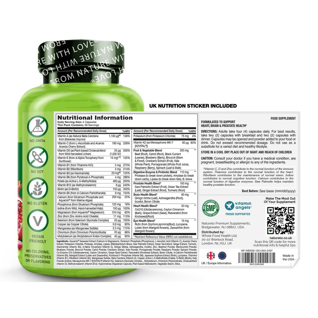 Naturelo whole food multivitamin for men 50+, natural vitamins, prostate support, senior health, image 8.