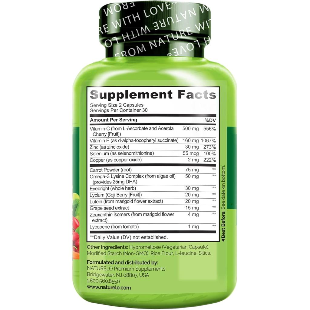 Naturelo Eye Health AREDS2 Formula with Antioxidant Carotenoids, supports vision, reduces eye strain, image 3.