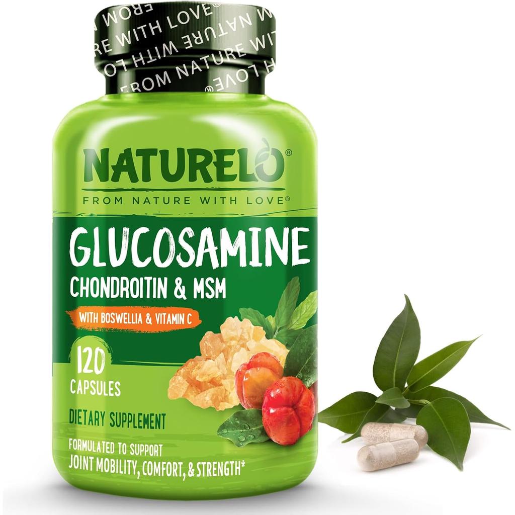 Naturelo Glucosamine with Chondroitin, MSM, Boswellia, Vitamin C for Joint Health and Mobility Support