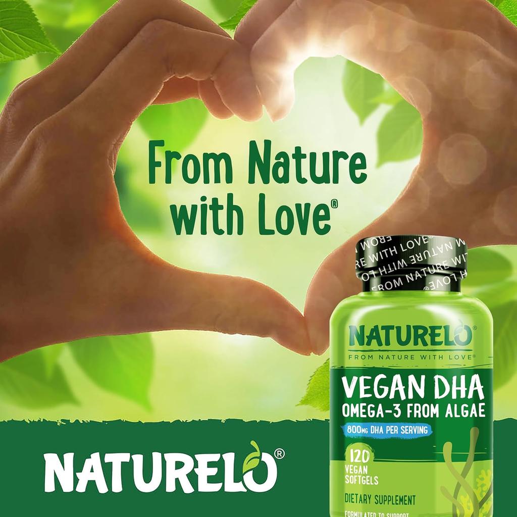 Naturelo vegan DHA omega-3 oil from algae, 800mg pure DHA, brain and heart health supplement, image 6.