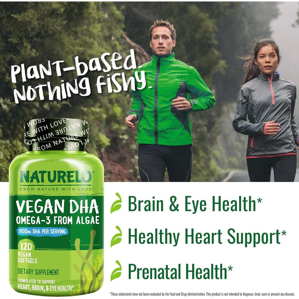 Naturelo Vegan DHA Omega-3 Oil, 800mg Pure DHA from Algae, supports brain and eye health, plant-based Image 9.