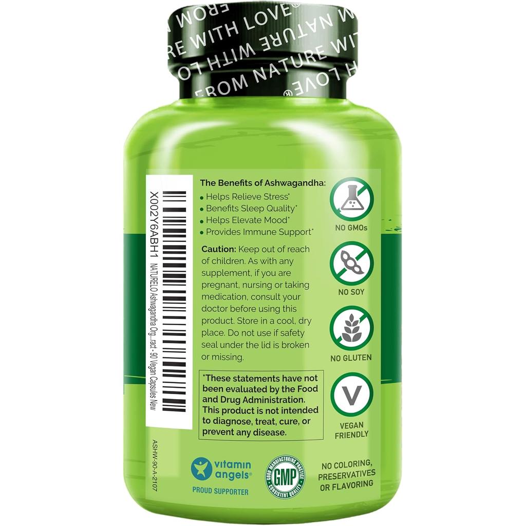 Naturelo Ashwagandha Root with Black Pepper Extract 600mg Capsules for Natural Stress Relief &amp; Enhanced Absorption