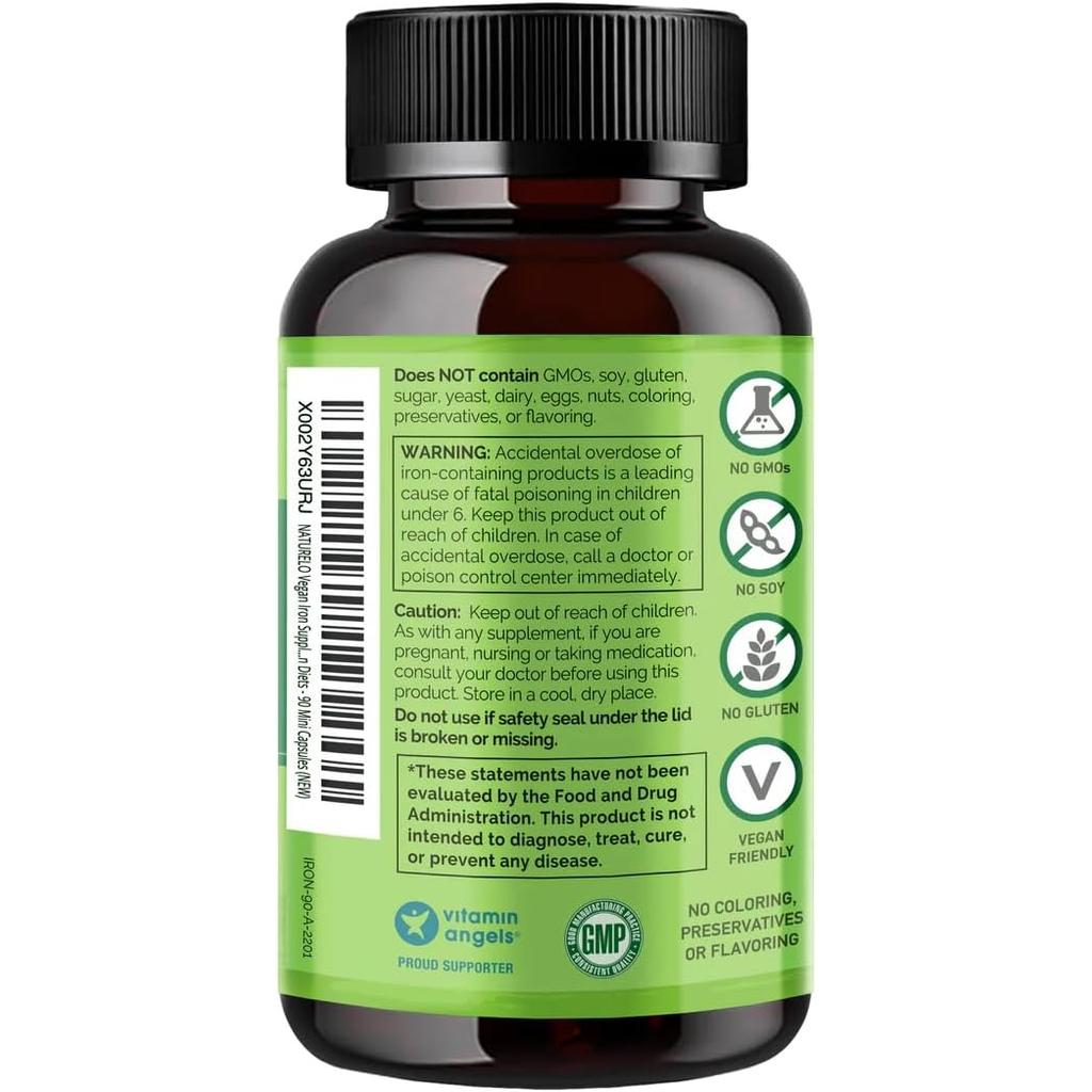 Naturelo vegan iron supplement with vitamin C for energy boost, anemia support, plant-based iron source, image 3.