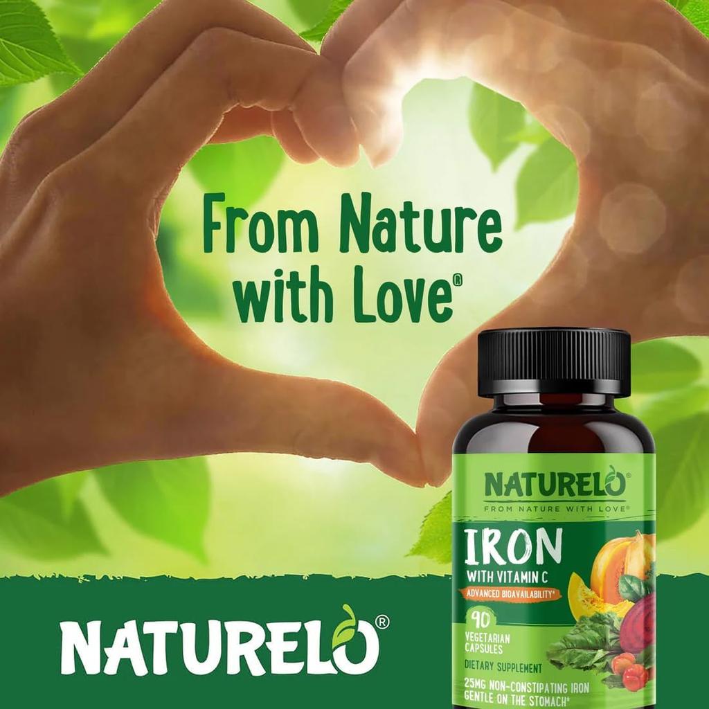 Naturelo Vegan Iron Supplement with Vitamin C, boosts energy, supports immunity, plant-based iron, image 6.