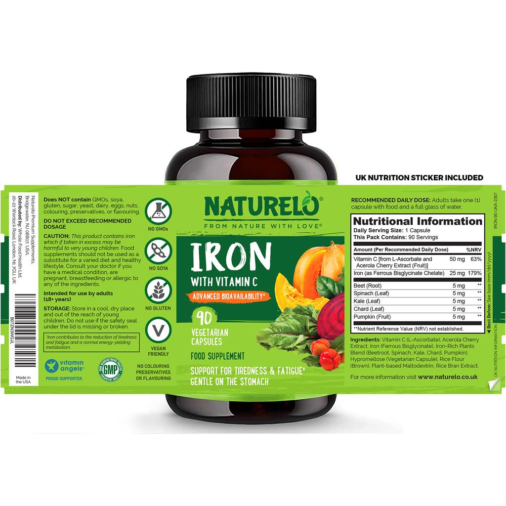 Naturelo Vegan Iron Supplement with Vitamin C, boosts energy and supports immunity, image 7.