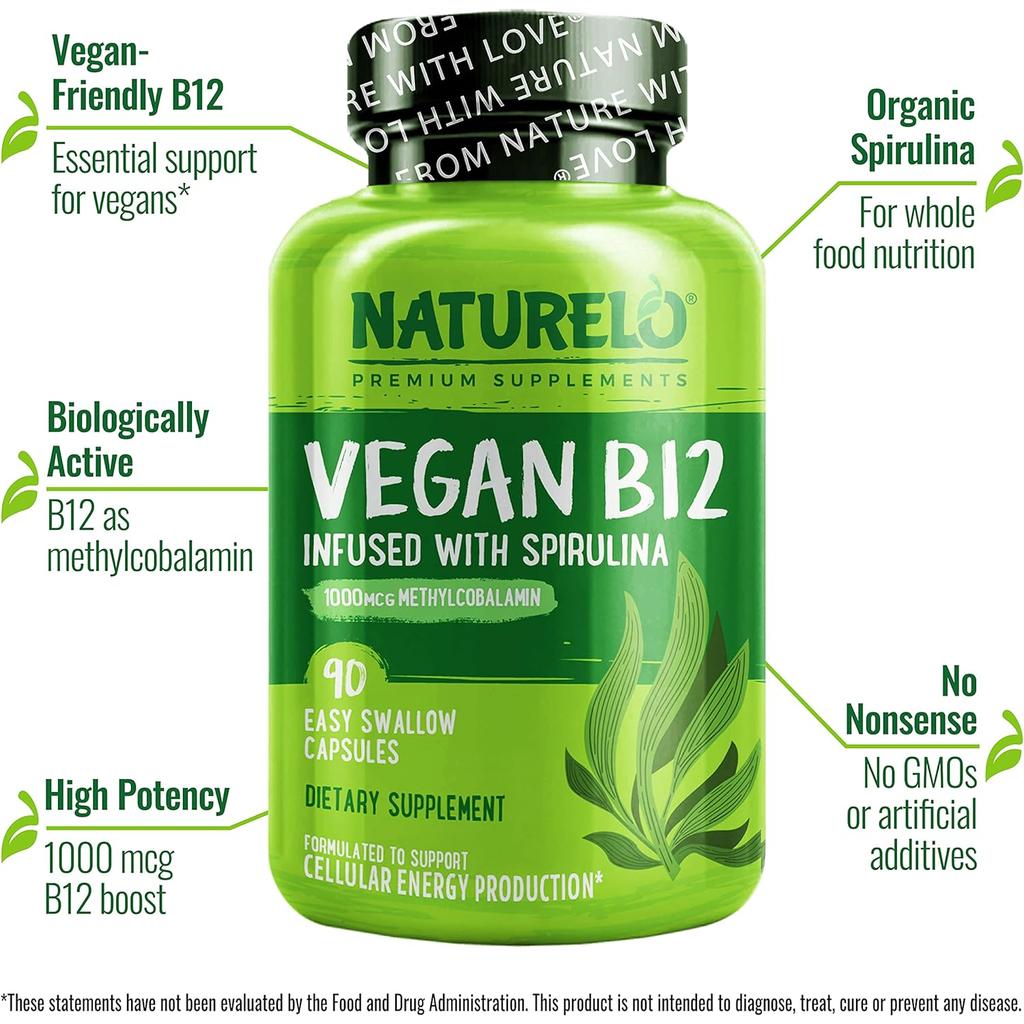 Naturelo vegan B12 with spirulina supplement boosts energy and supports metabolism, image 4.
