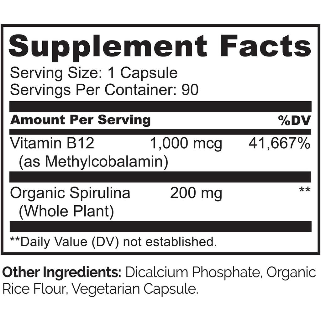 Naturelo Vegan B12 with Spirulina, energy boost, vegan supplement, image 7.