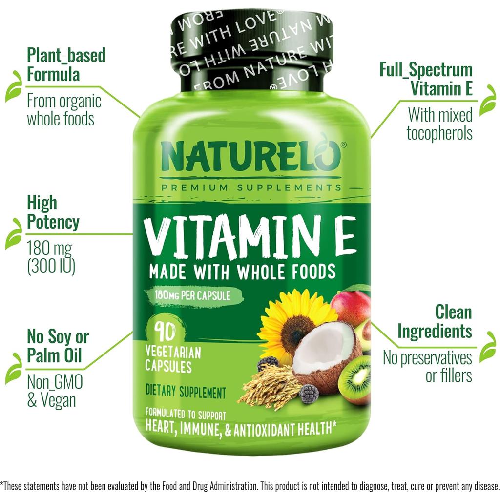 Naturelo Vitamin E with Mixed Tocopherols from Coconut, Sunflower, Rice Bran - Antioxidant Support Supplement Image 4
