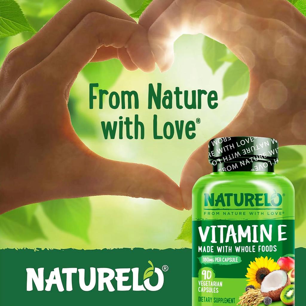 Naturelo Vitamin E with Mixed Tocopherols from Coconut, Sunflower, Rice Bran - Antioxidant Support, Heart Health Supplement,