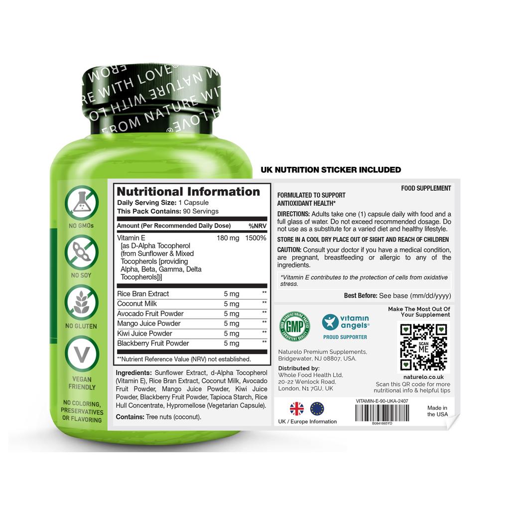 Naturelo Vitamin E with Mixed Tocopherols from Coconut, Sunflower, Rice Bran - Antioxidant Support, Image 8
