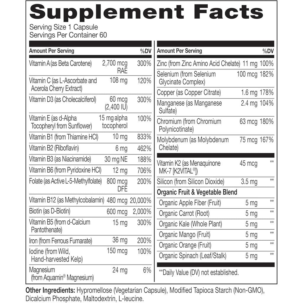 Naturelo Bariatric Multivitamin with Fruit Extracts &amp; Extra Iron - Post-Surgery Nutrition, One Daily, Vegan, Non-GMO