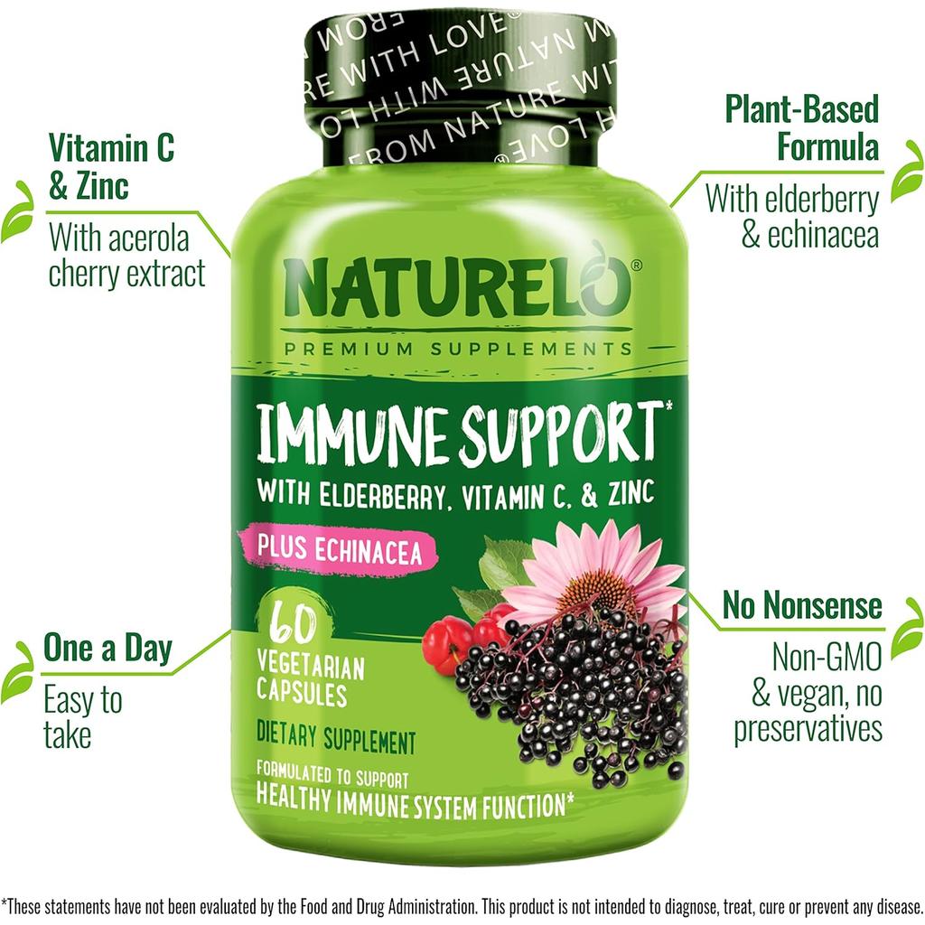 Naturelo Immunity Support with Elderberry, Echinacea, Vitamin C - Boost Immunity Naturally, Image 4