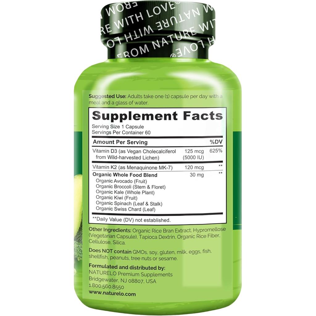 Naturelo vegan vitamin K2 D3 supplements for bone health and immune support, image 3.