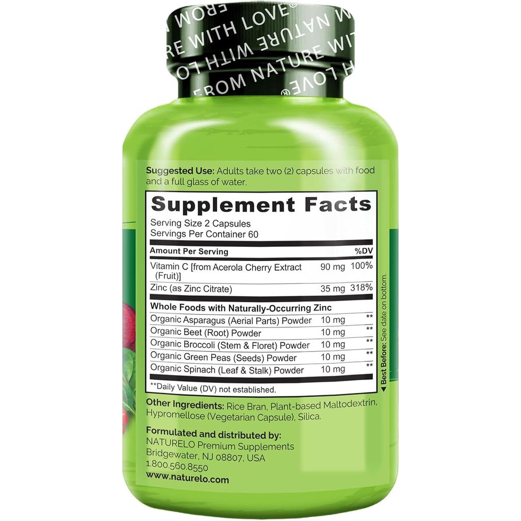 Naturelo whole food vegan zinc supplement, boosts immunity, supports skin health, plant-based, image 4.