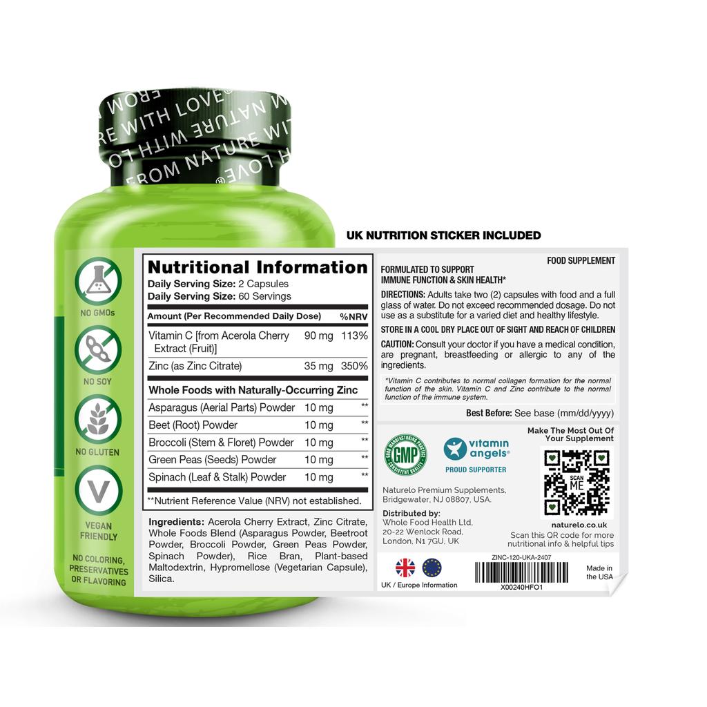 Naturelo Whole Food Vegan Zinc Supplement for immune support and skin health, image 8.