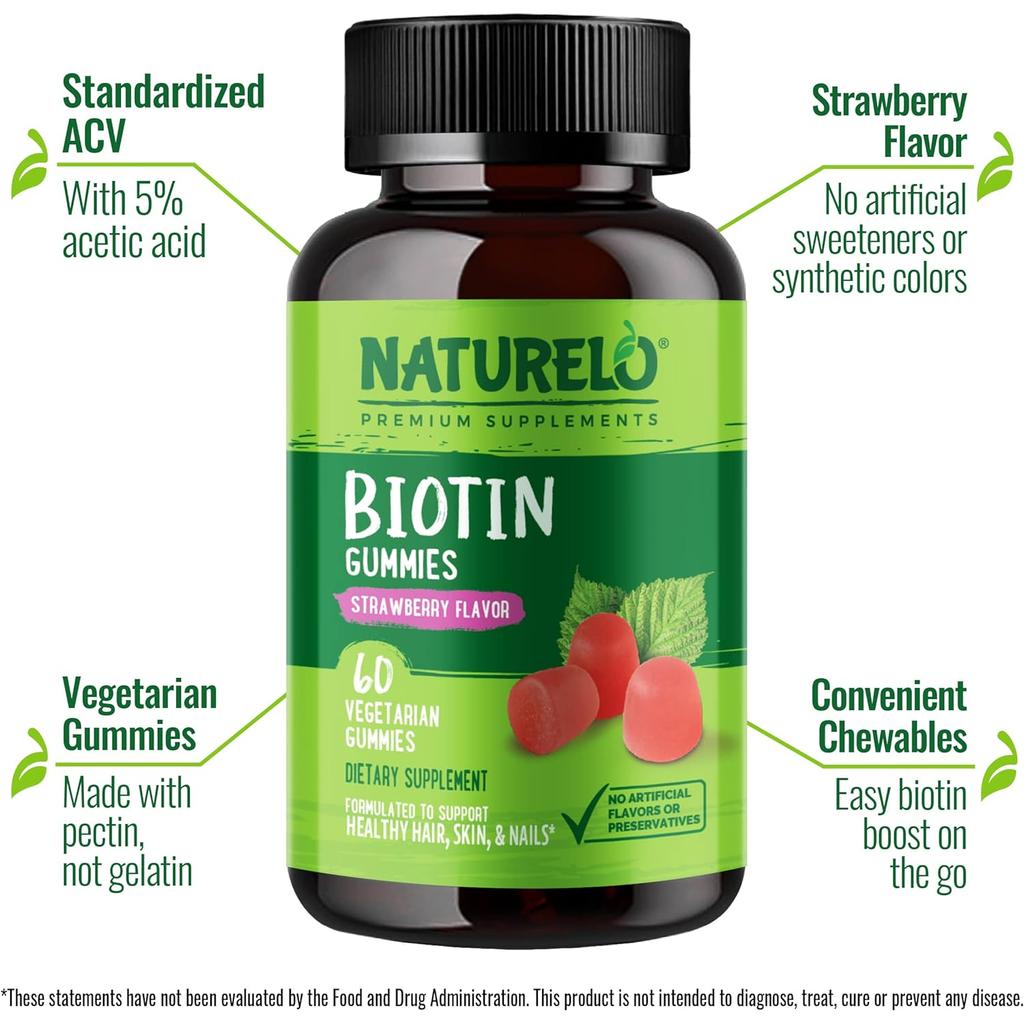 Naturelo biotin supplements image 4, promotes healthy hair growth, supports nails and skin, vitamin B7 benefits.