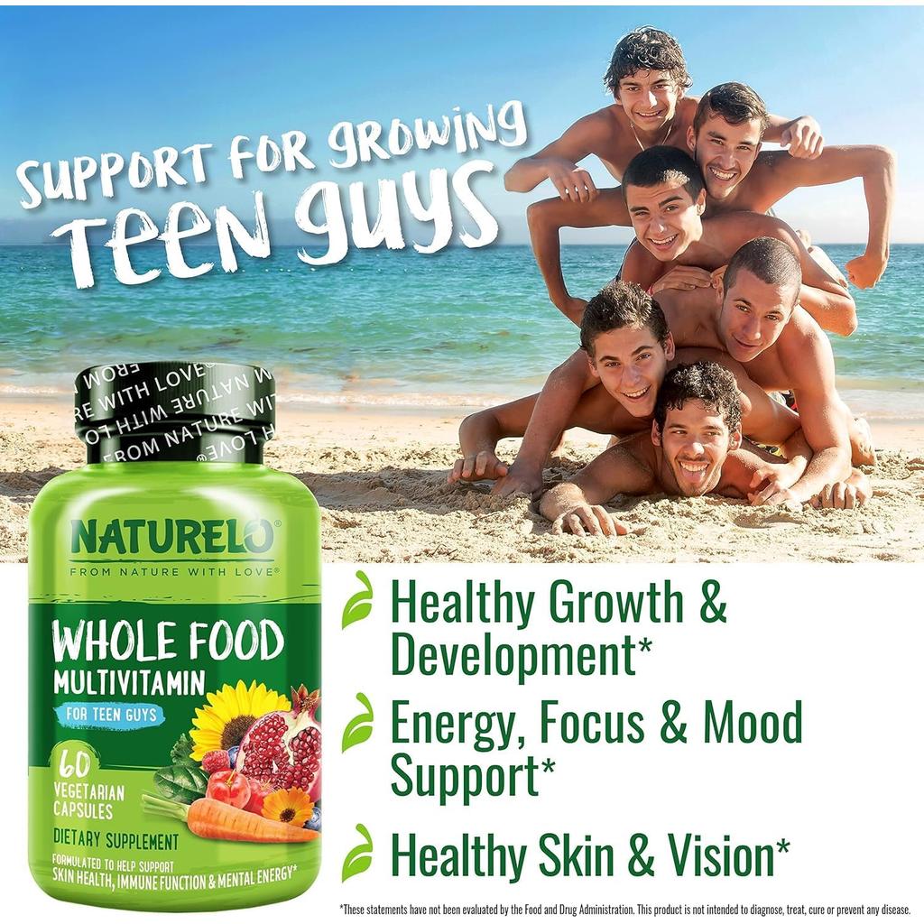 Naturelo Whole Food Multivitamin for Teen Boys, boosts energy and immunity, supports growth and development, image 6.