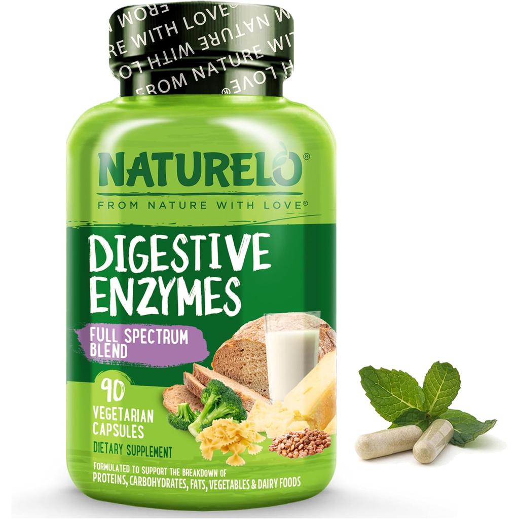 Naturelo Digestive Enzymes Full Spectrum Blend 90 Capsules - Supports Healthy Digestion and Nutrient Absorption