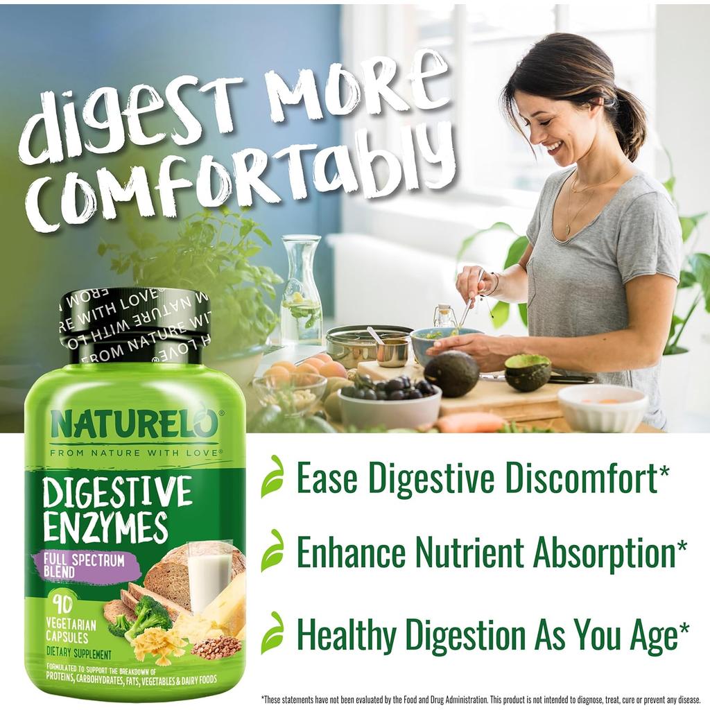 Naturelo Digestive Enzymes Full Spectrum Blend 90 Capsules for improved digestion and nutrient absorption - Image 5