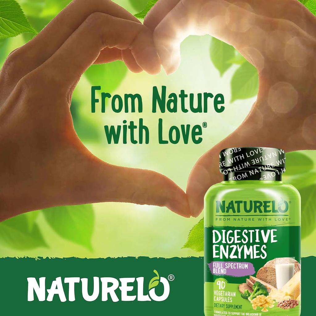 Naturelo Digestive Enzymes Full Spectrum Blend, 90 Capsules, supports digestive health and nutrient absorption, image 8.