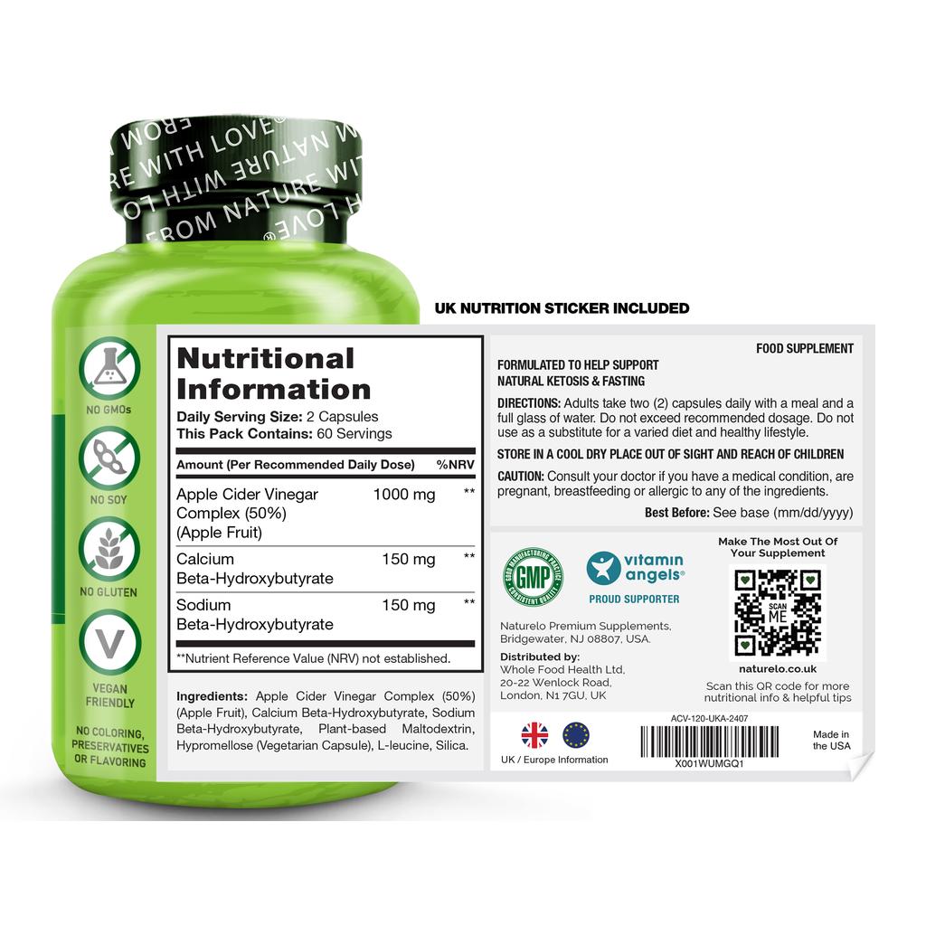 Naturelo Apple Cider Vinegar supplement, supports blood sugar balance, keto-friendly, natural energy boost, image 8.