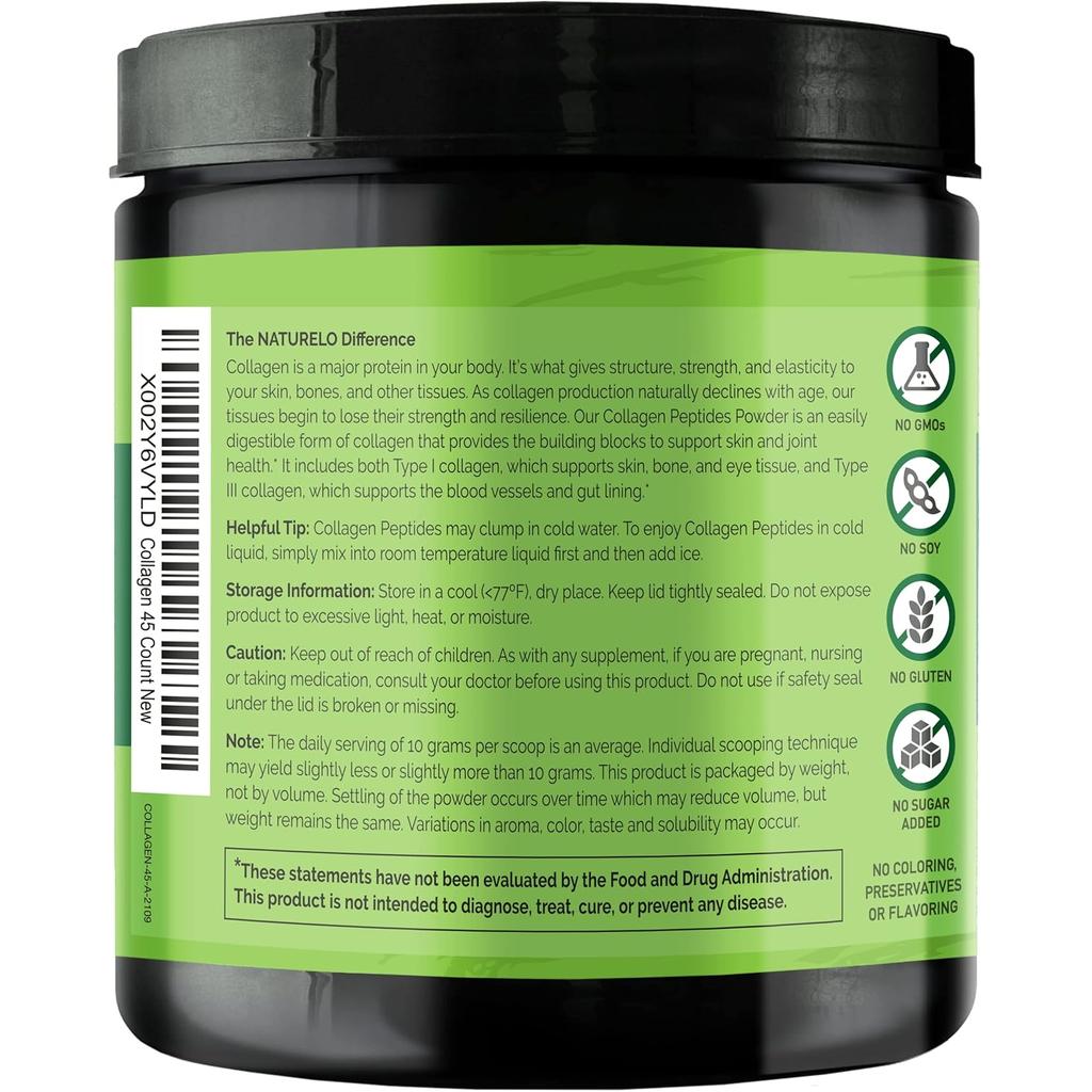Naturelo unflavored collagen peptides powder for skin elasticity, joint support, and hair growth, image 2.