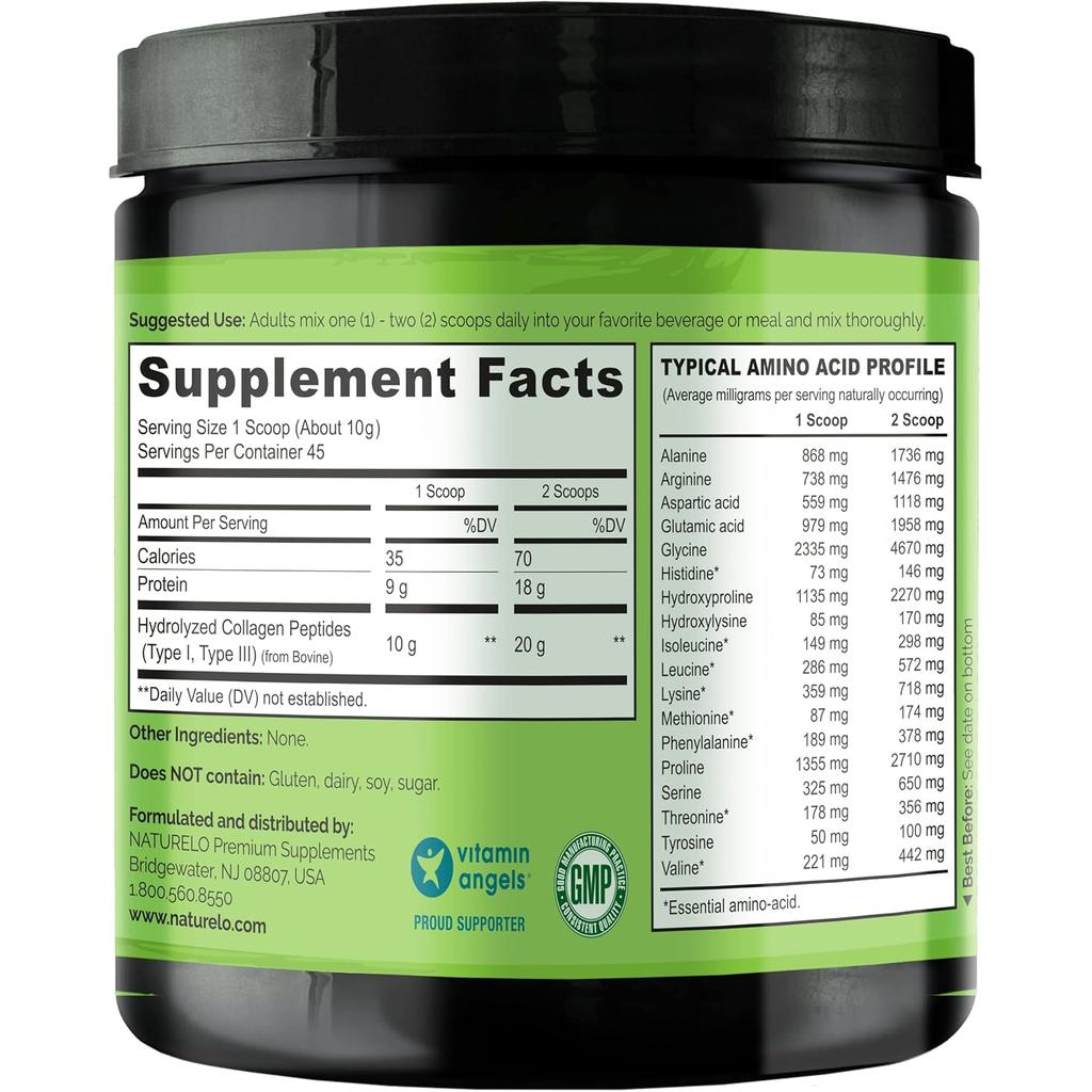 Naturelo unflavored collagen peptides powder for skin health and joint support, image 3.