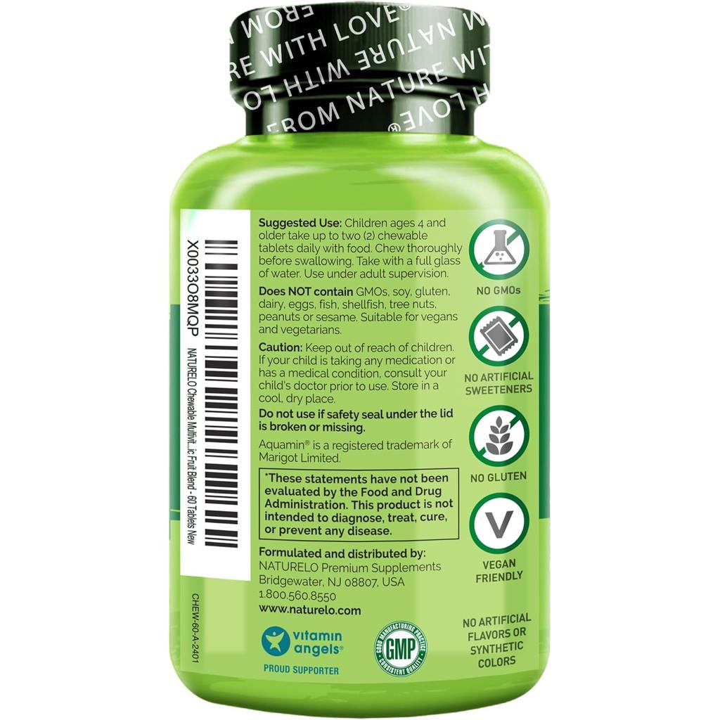 Naturelo chewable multivitamin for children, natural vitamins, fruit extracts, no sugar, boosts immunity, image 2.