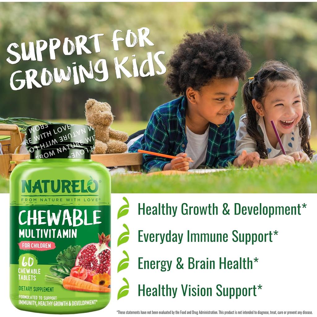 Naturelo chewable multivitamin for kids, natural vitamins, fruit extracts, no sugar, boosts health, image 6.