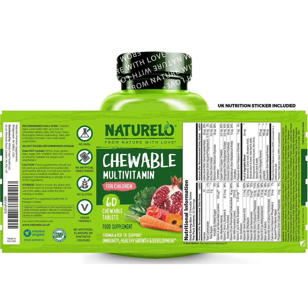 Naturelo chewable multivitamin for children, natural vitamins, fruit extracts, sugar-free, image 8.