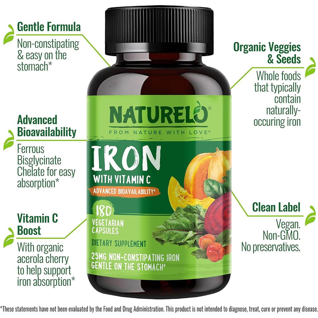 Naturelo vegan iron supplement with Vitamin C, boosts energy and supports immunity, image 4.