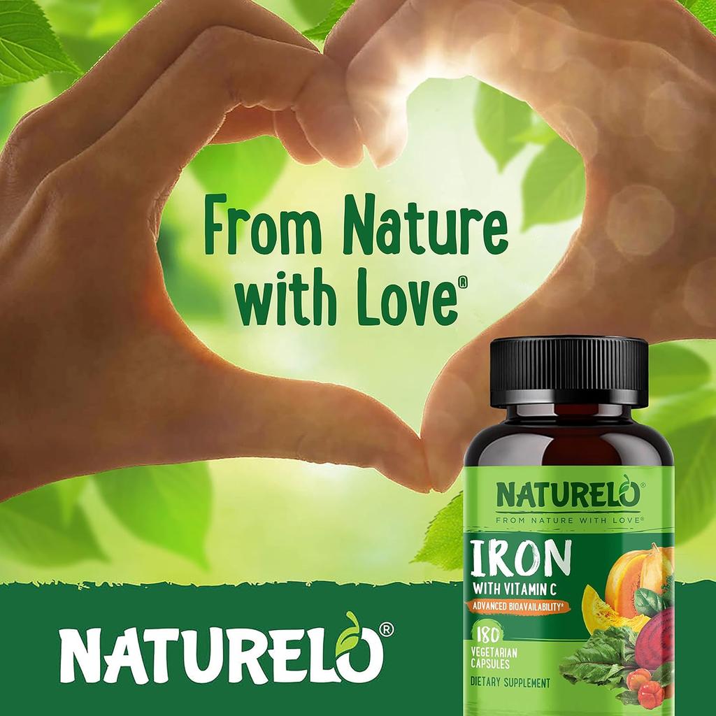 Naturelo vegan iron supplement with vitamin C, boosts energy, supports immunity, image 6.