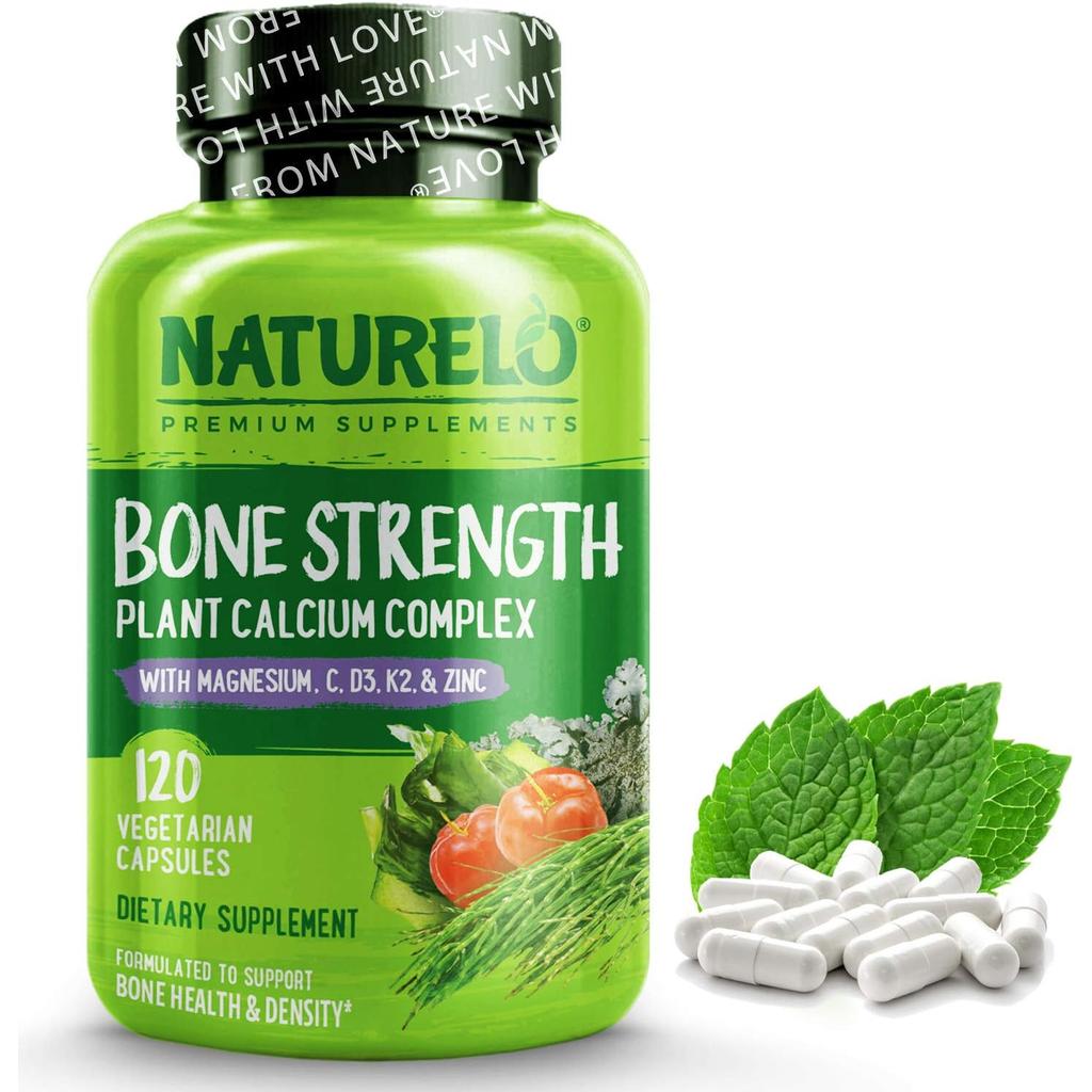 Naturelo Bone Strength with Natural Calcium Magnesium Vitamin C D3 K2 - Supports Strong Bones & Immune Health.